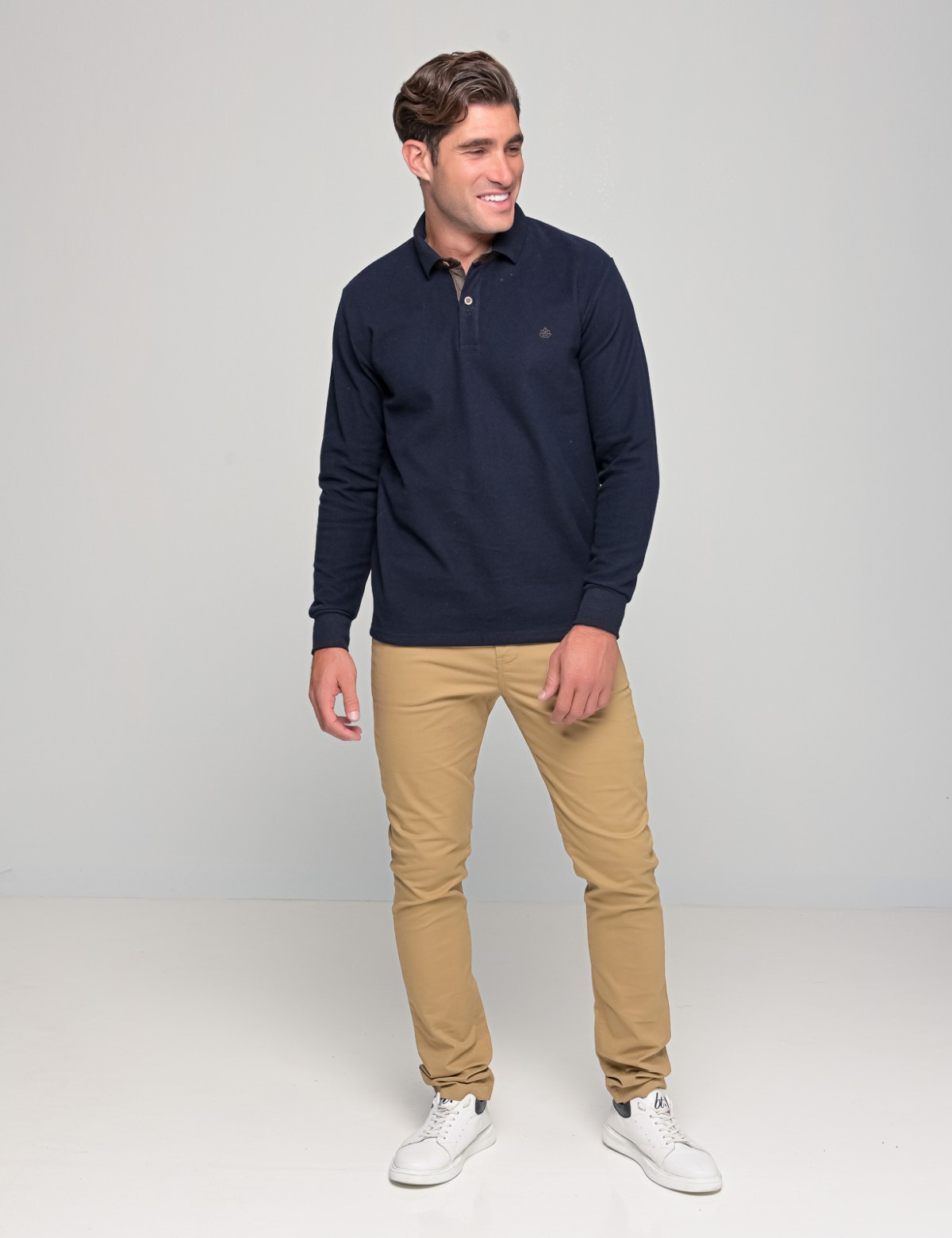 Everbest Ανδρική μπλε σκούρο Polo μακρυμάνικη μπλούζα Plus size 2310320 φωτογραφία
